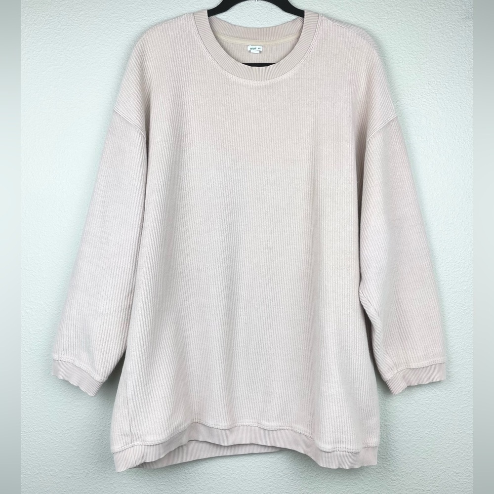 AERIE Women's Medium Oversized Ribbed Knit Textured Pullover Sweater Pale Pink